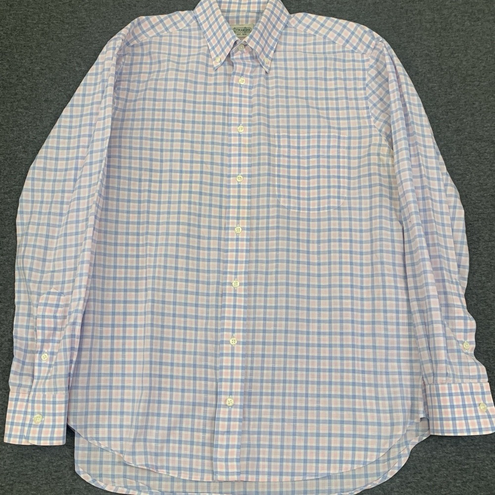 Gitman Bros Men's Made in USA Blue/Pink Checkered Button Down Shirt - Size L